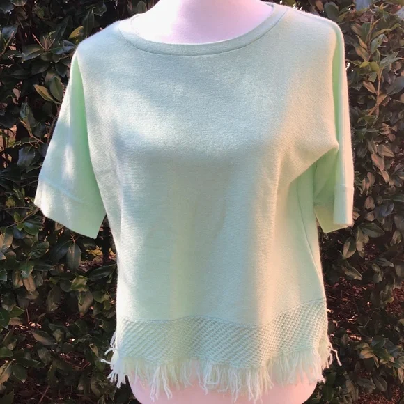 Kinross Cashmere Pointelle Fringe Trim Sweater NWT - Picture 2 of 5